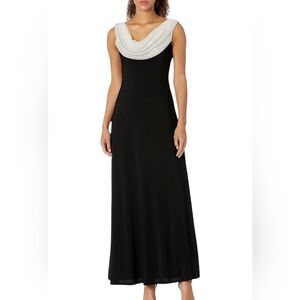 Cachet Cowl Neck Drape Column Gown Black Sleeveless Embellishment
